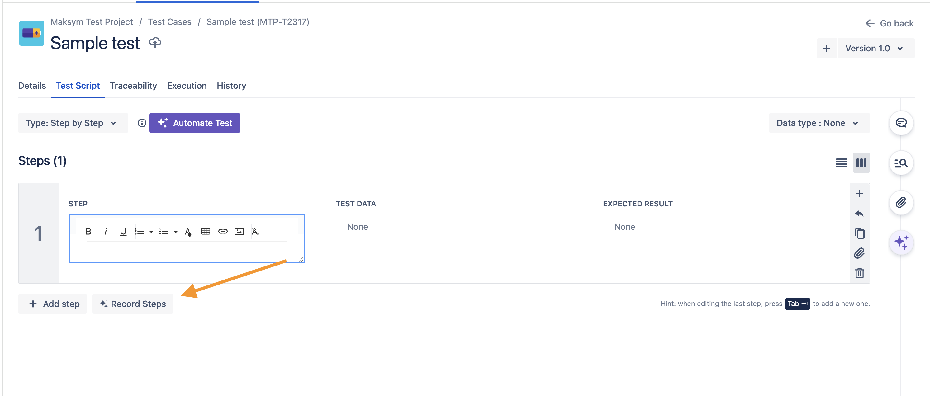 Record steps Record steps