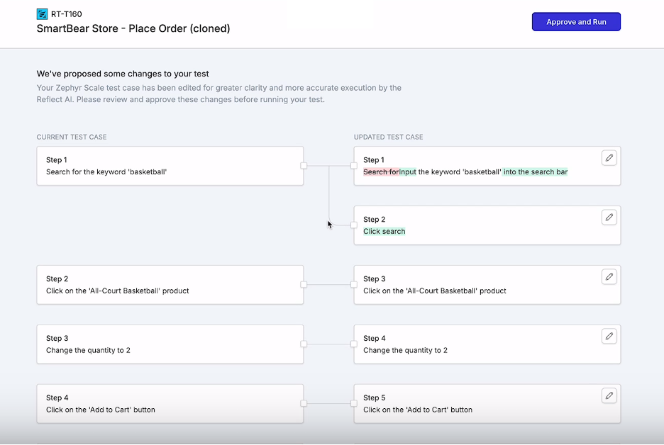 Test step suggestion page Test step suggestion page