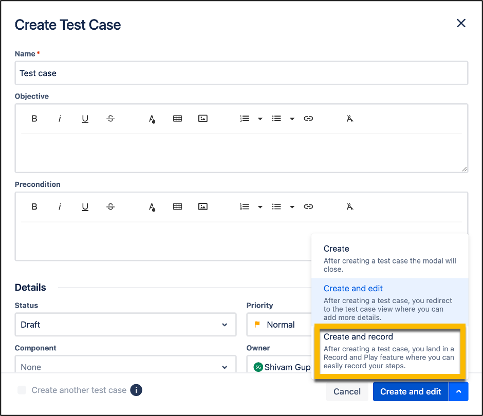 Create Test Case Create Test Case